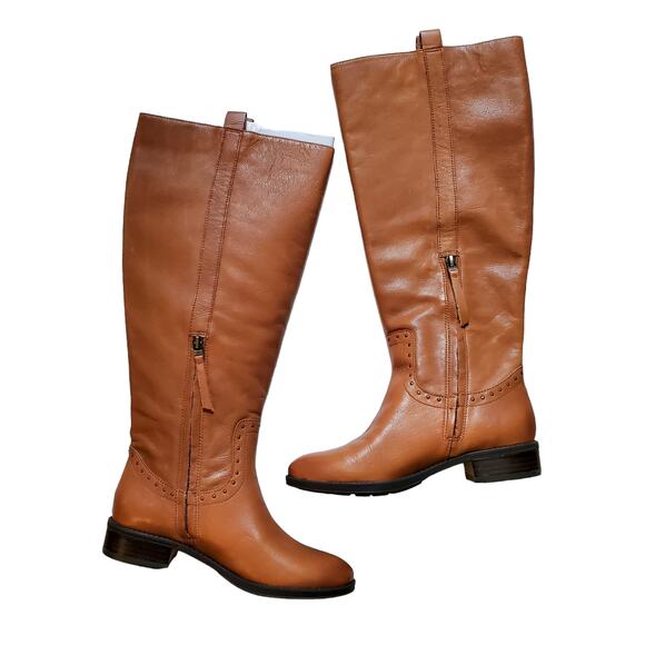 NEW Sam Edelman Prina 2 Leather Tall Boots Whiskey Size 6M WC Wide Calf - Picture 1 of 11